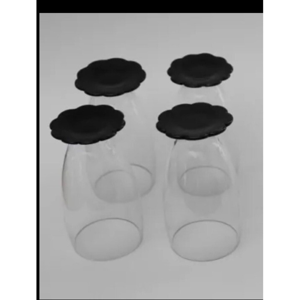 4 VINTAGE Weston Glass Lily Pad Foot Base Black TUMBLERS CRYSTAL 1930s MINT
